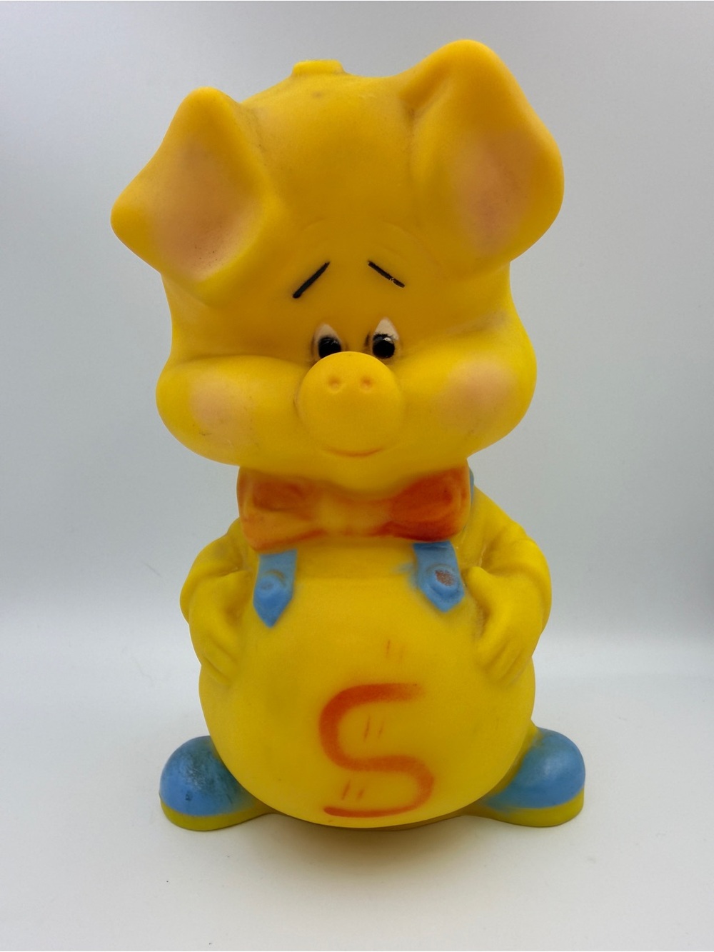 Vintage Reliable Yellow Pig Piggy Bank Soft Vinyl Rubber Coin Bank 7”